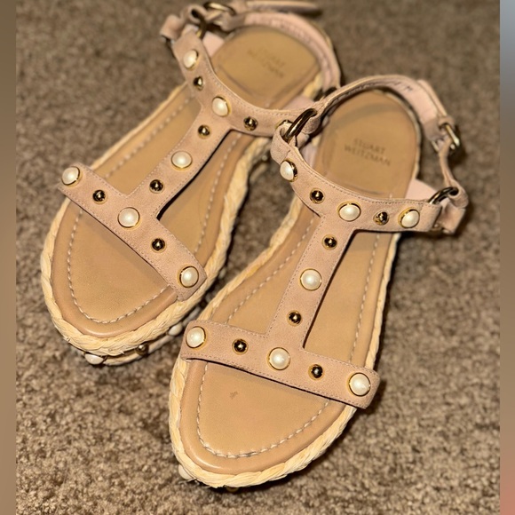 Stuart Weitzman Shoes - STUARTS WEITZMAN Tan Sandals with Pearl Accents